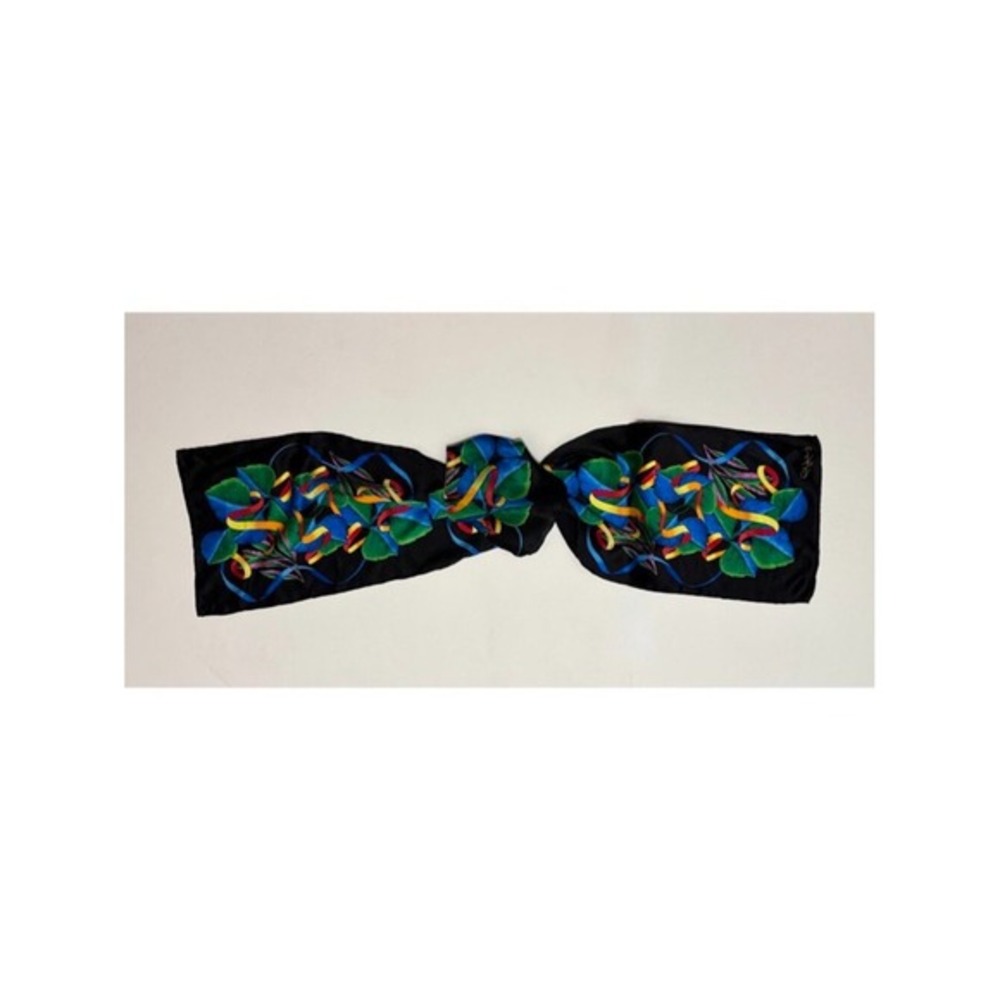 Vintage RUSH LIMBAUGH Aspen Leaves Colorful Rectangular Silk Scarf Black Floral